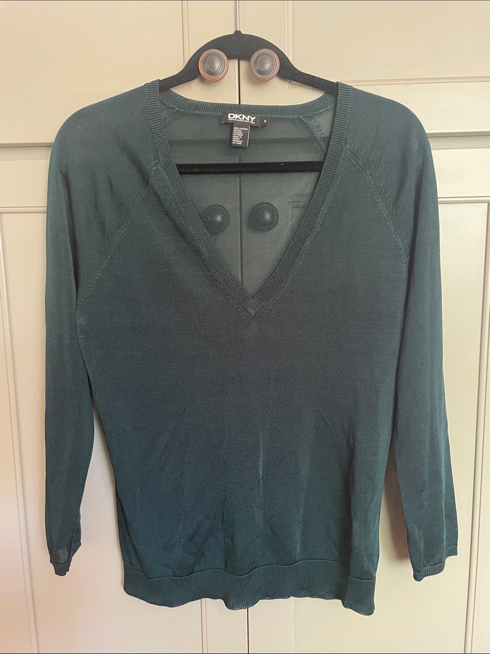 DKNY Teal Green V-Neck Sweater